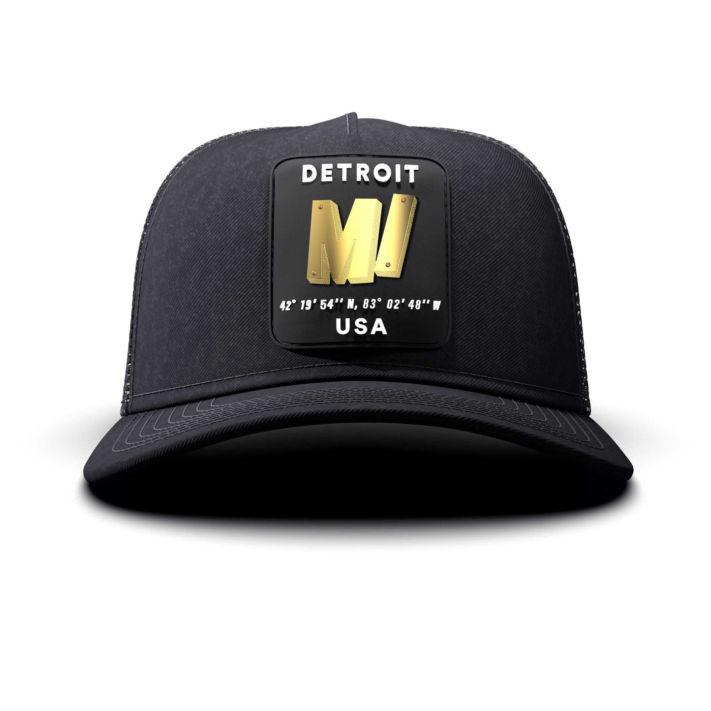Detroit, MI - Black Patch, Trucker Cap, curved