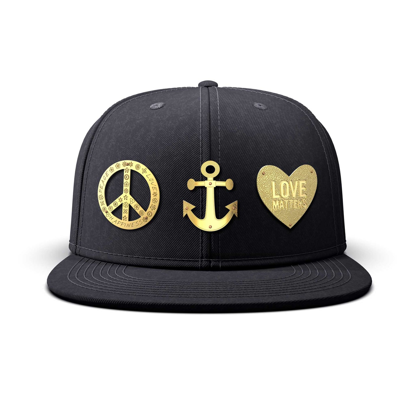 Peace & Love - Triple Gold Charm BIG, flat