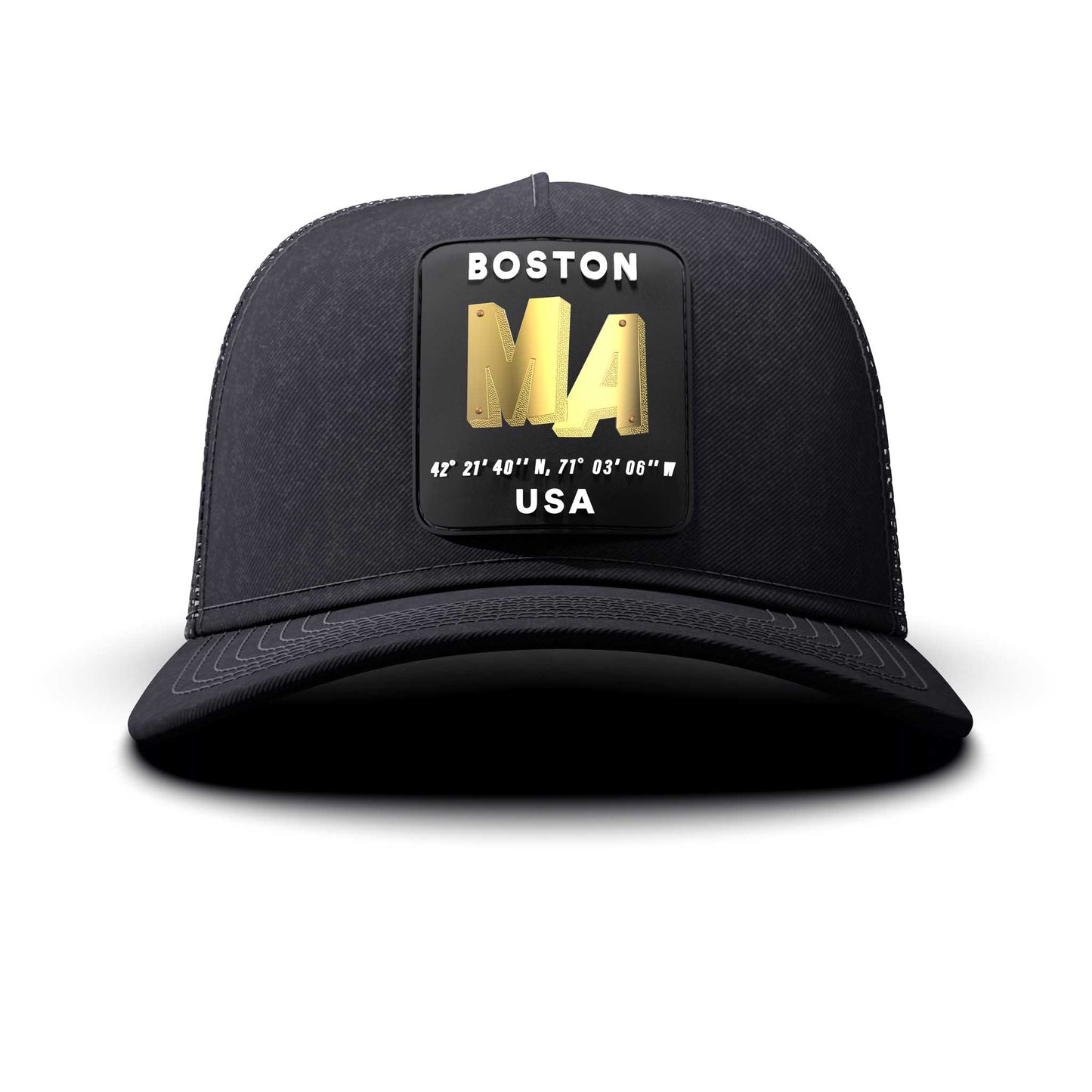 Boston, MA - Black Patch, Trucker Cap, curved