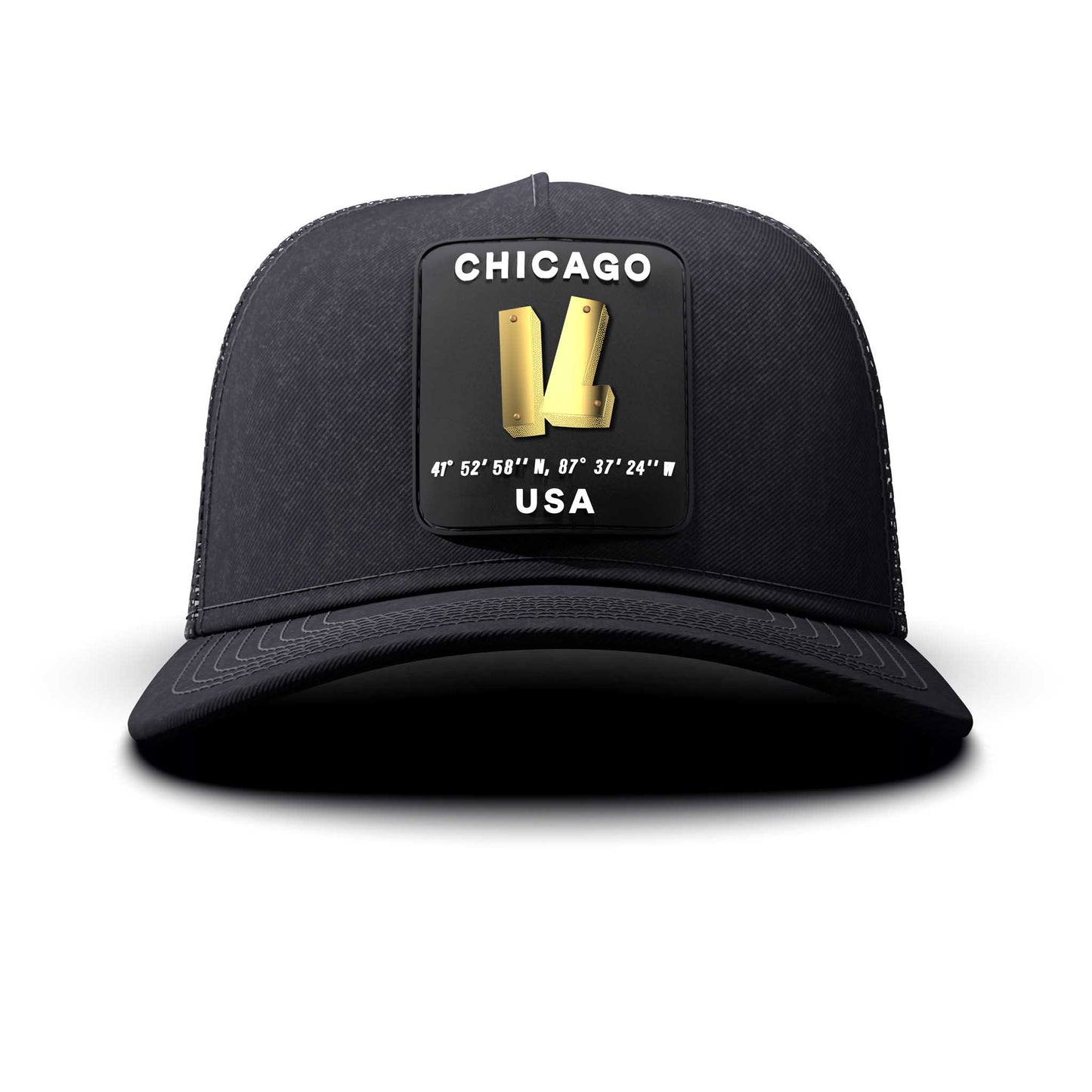 Chicago, IL - Black Patch, Trucker Cap, curved