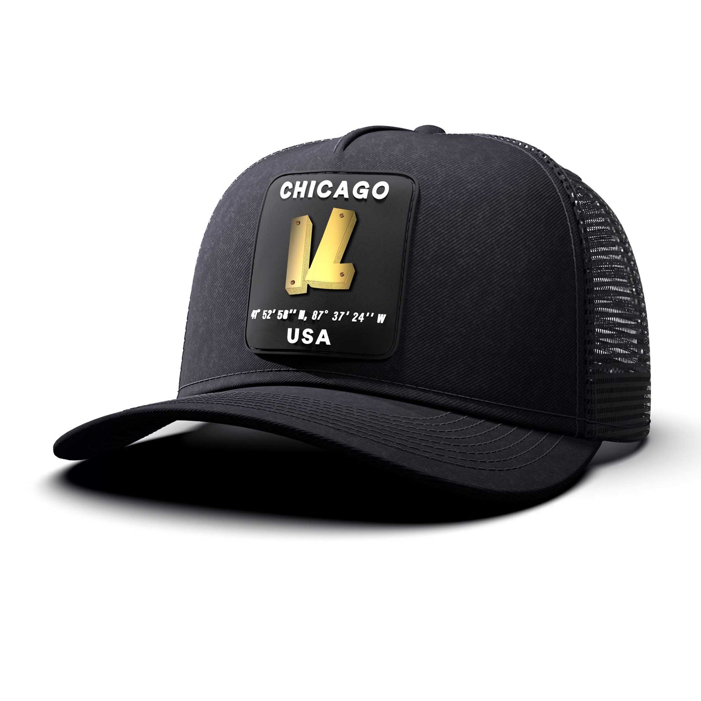 Chicago, IL - Black Patch, Trucker Cap, curved