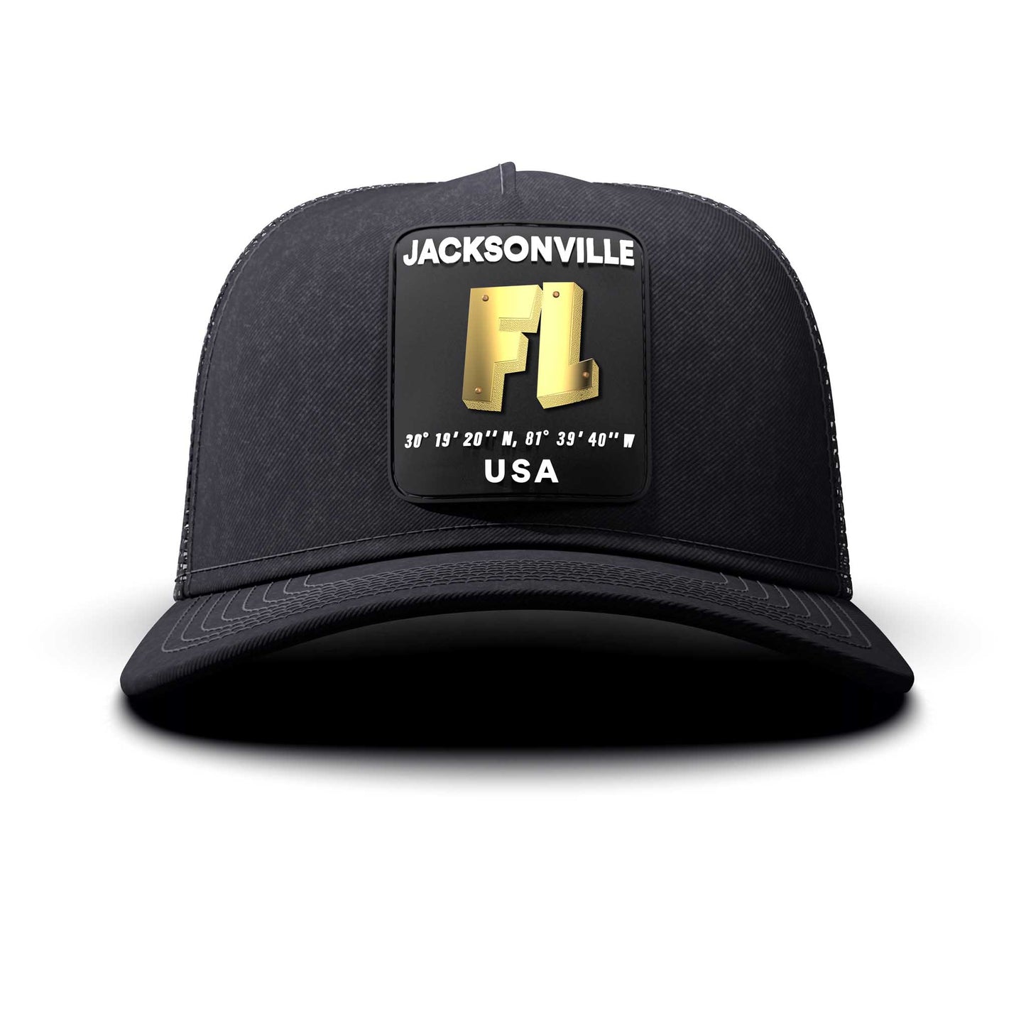 Jacksonville, FL - Black Patch, Trucker Cap, curved