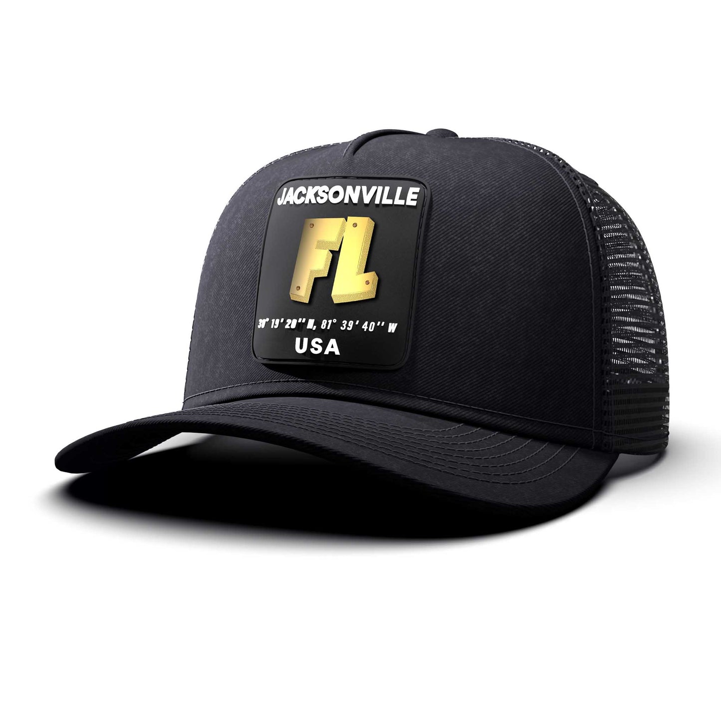 Jacksonville, FL - Black Patch, Trucker Cap, curved