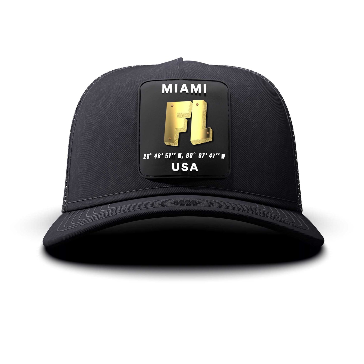 Miami, FL - Black Patch, Trucker Cap, curved