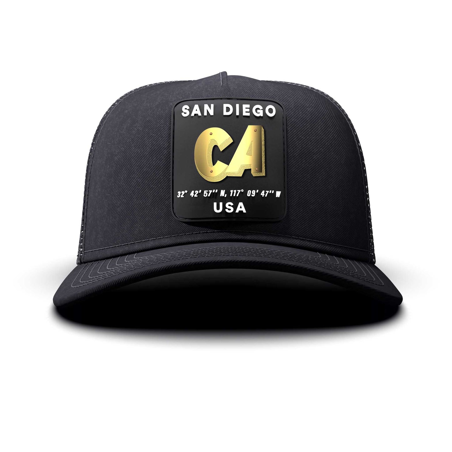 San Diego, CA - Black Patch, Trucker Cap, curved