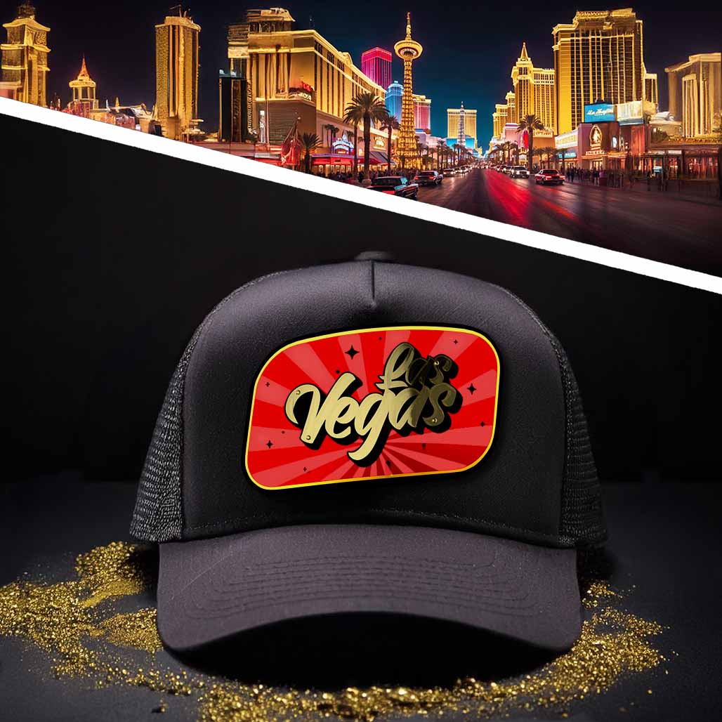 Las Vegas, Sticker - Gold letters & Patch, curved