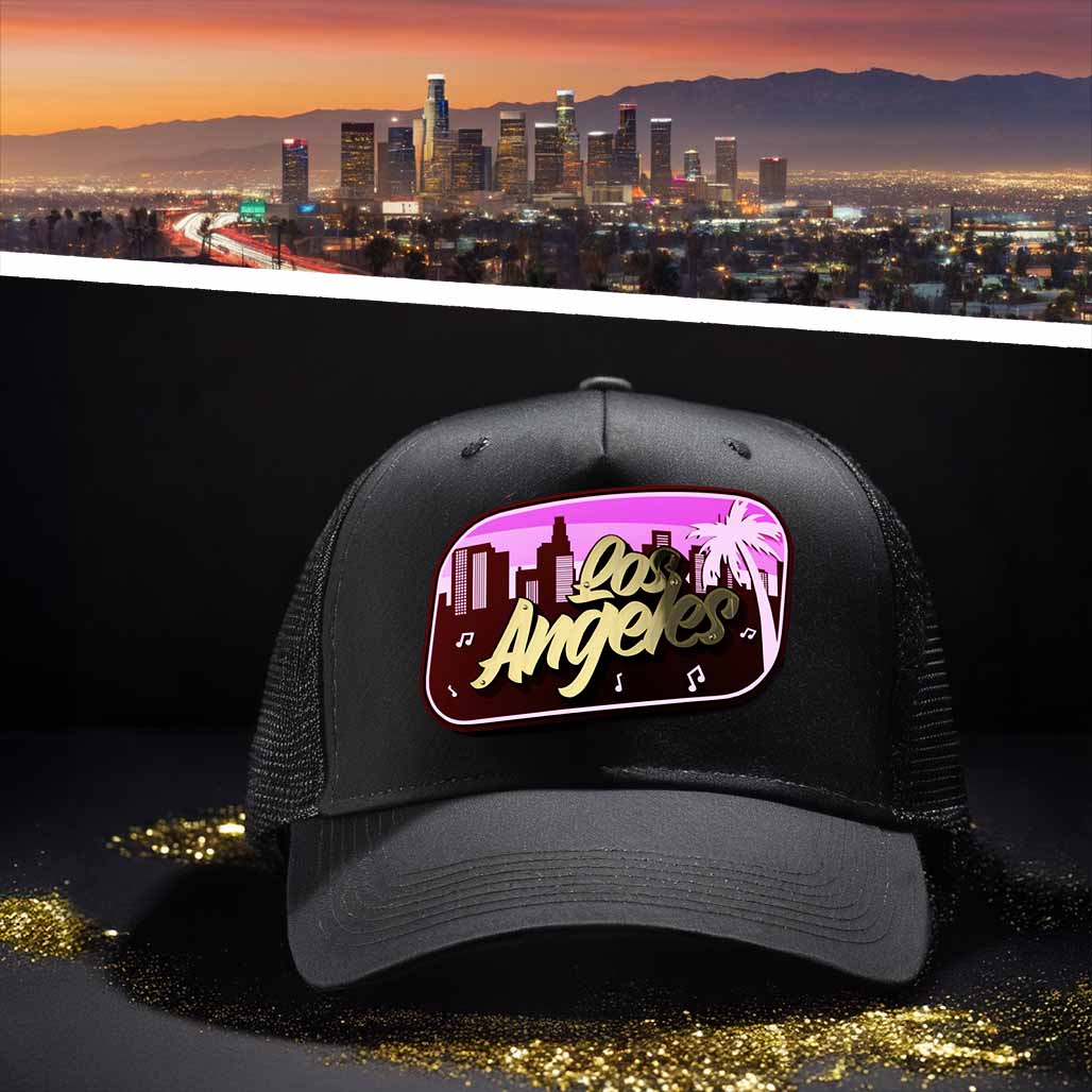 Los Angeles, Sticker - Gold letters & Patch, curved